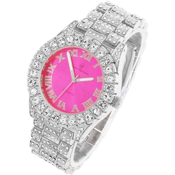 Charles Raymond Women\'s Big Rocks Bezel Dial with Roman Numerals Iced Out Watch main image 4